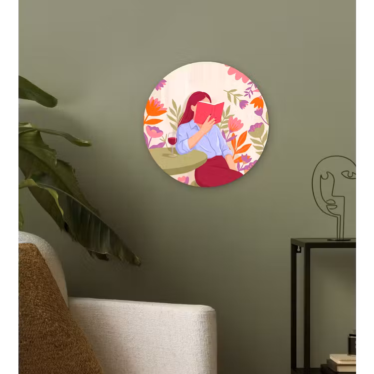 Wandcirkel - Glas - Vrouw - Lezen - Thuis - Modern - Bloemen — 3