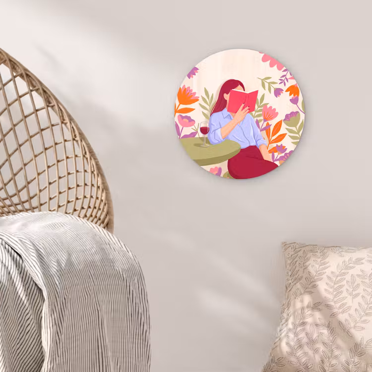 Wandcirkel - Glas - Vrouw - Lezen - Thuis - Modern - Bloemen — 5