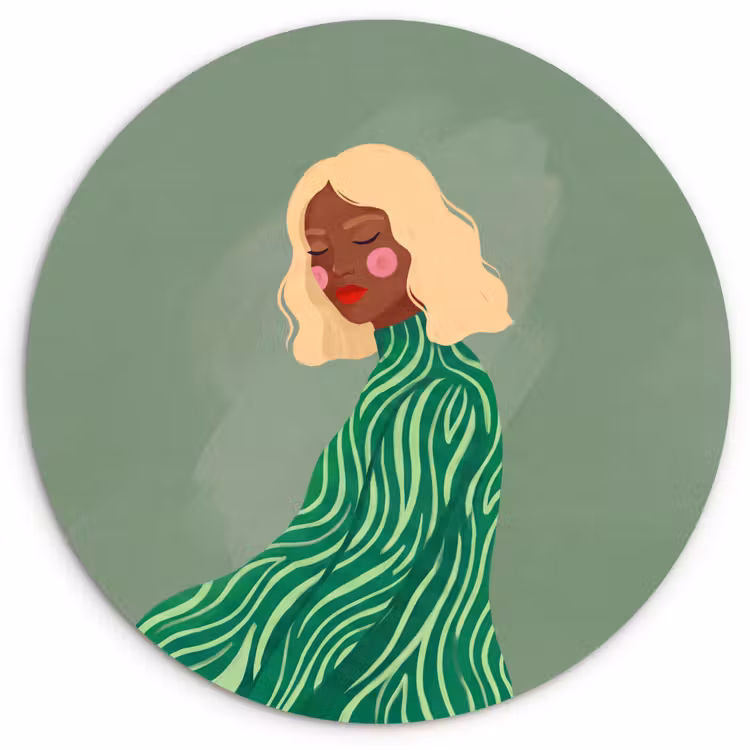 Wandcirkel - Glas - Vrouw - Portret - Illustratie - Modern - Groen — 1