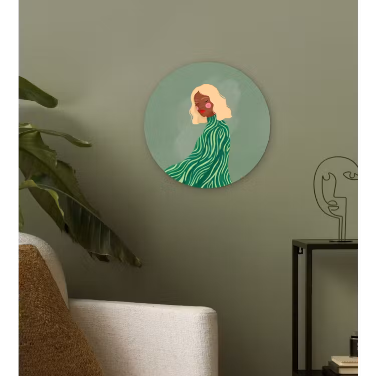Wandcirkel - Glas - Vrouw - Portret - Illustratie - Modern - Groen — 3