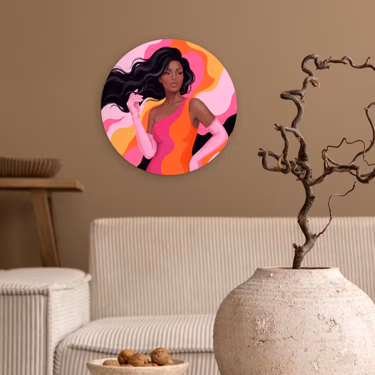 Wandcirkel - Glas - Vrouw - Portret - Kleurrijk - Modern - Kunst — 2