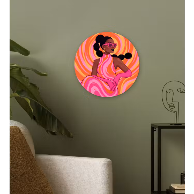 Wandcirkel - Glas - Vrouw - Portret - Kunst - Abstract - Roze — 3