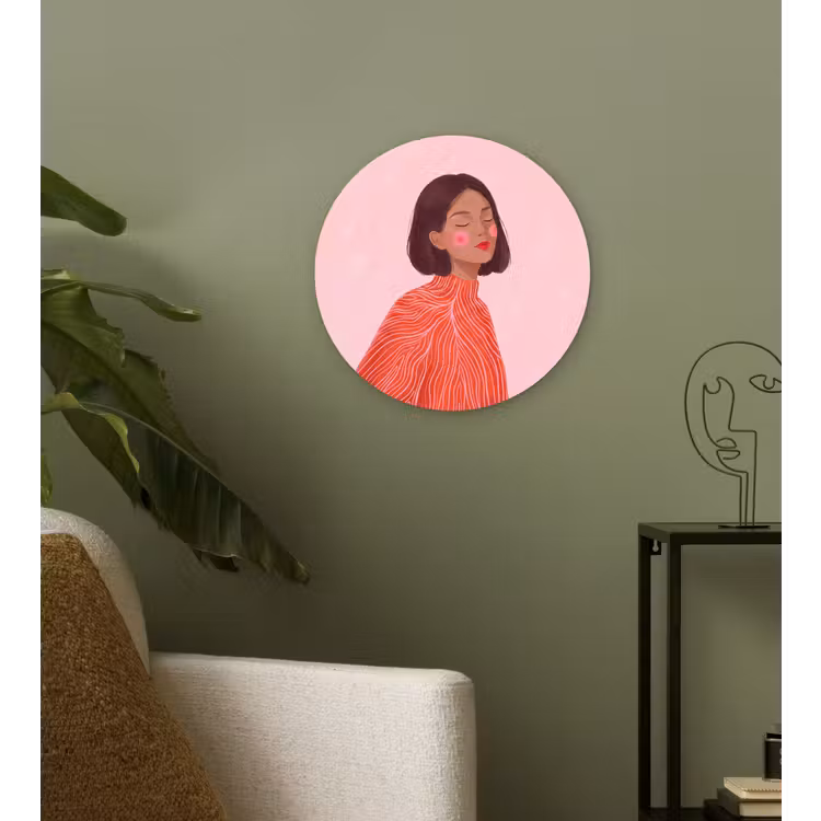 Wandcirkel - Glas - Vrouw - Portret - Modern - Kunst - Roze — 3