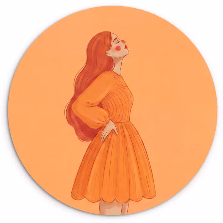 Wandcirkel - Glas - Vrouw - Profiel - Mensen - Modern - Oranje — 1