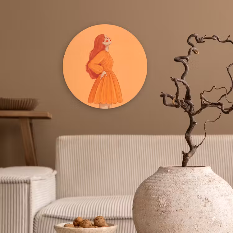 Wandcirkel - Glas - Vrouw - Profiel - Mensen - Modern - Oranje — 2