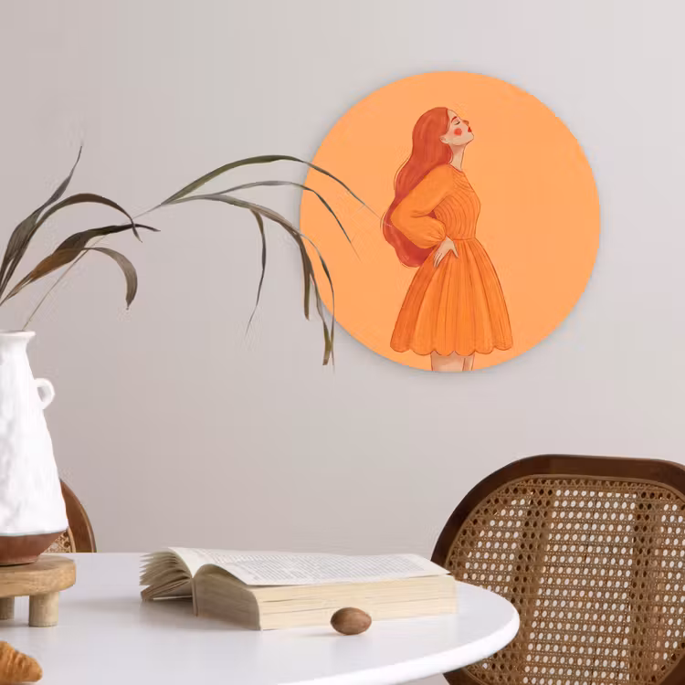 Wandcirkel - Glas - Vrouw - Profiel - Mensen - Modern - Oranje — 4