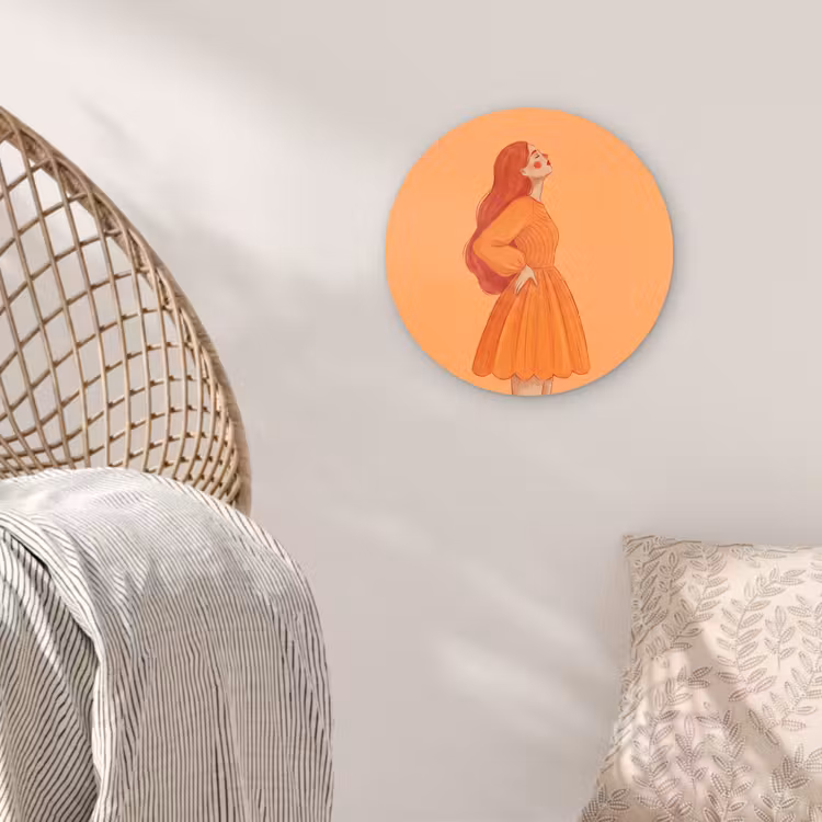 Wandcirkel - Glas - Vrouw - Profiel - Mensen - Modern - Oranje — 5
