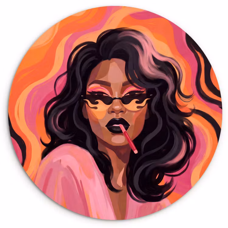 Wandcirkel - Glas - Vrouw - Zonnebril - Modern - Portret - Oranje — 1