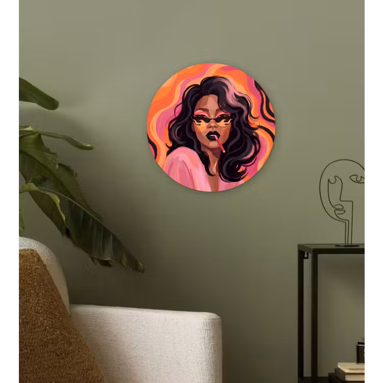 Wandcirkel - Glas - Vrouw - Zonnebril - Modern - Portret - Oranje — 3