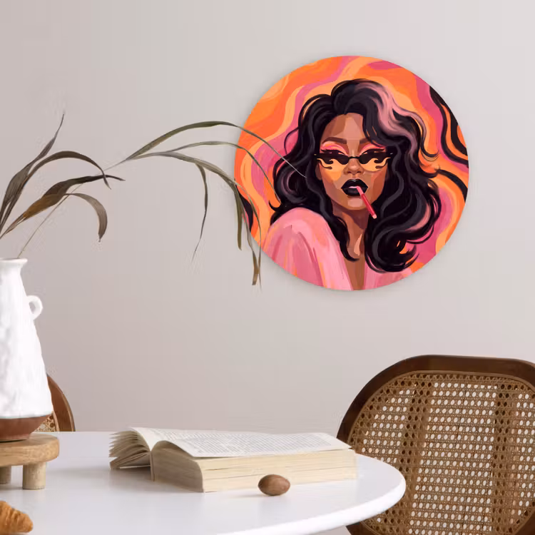 Wandcirkel - Glas - Vrouw - Zonnebril - Modern - Portret - Oranje — 4