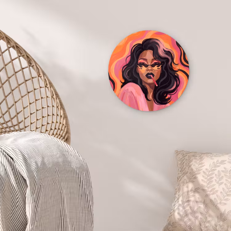 Wandcirkel - Glas - Vrouw - Zonnebril - Modern - Portret - Oranje — 5