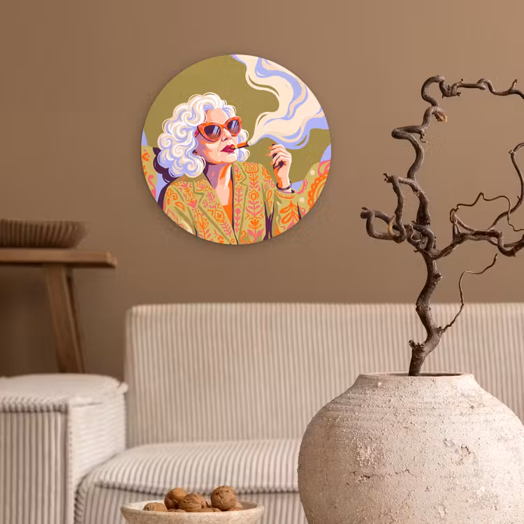 Wandcirkel - Glas - Vrouw - Zonnebril - Portret - Modern - Kleurrijk — 2