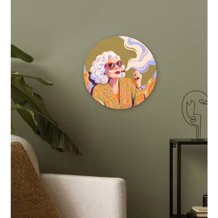 Wandcirkel - Glas - Vrouw - Zonnebril - Portret - Modern - Kleurrijk — 3
