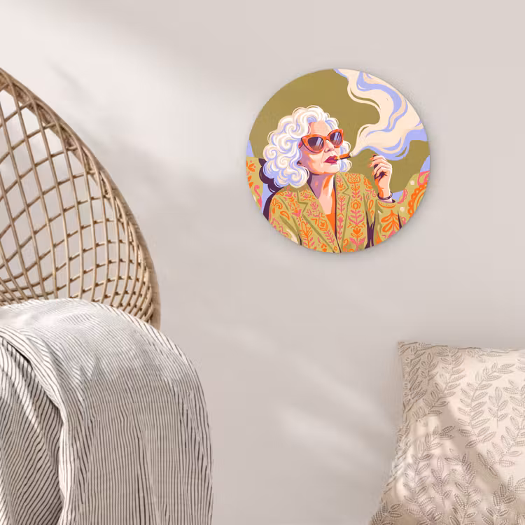 Wandcirkel - Glas - Vrouw - Zonnebril - Portret - Modern - Kleurrijk — 5