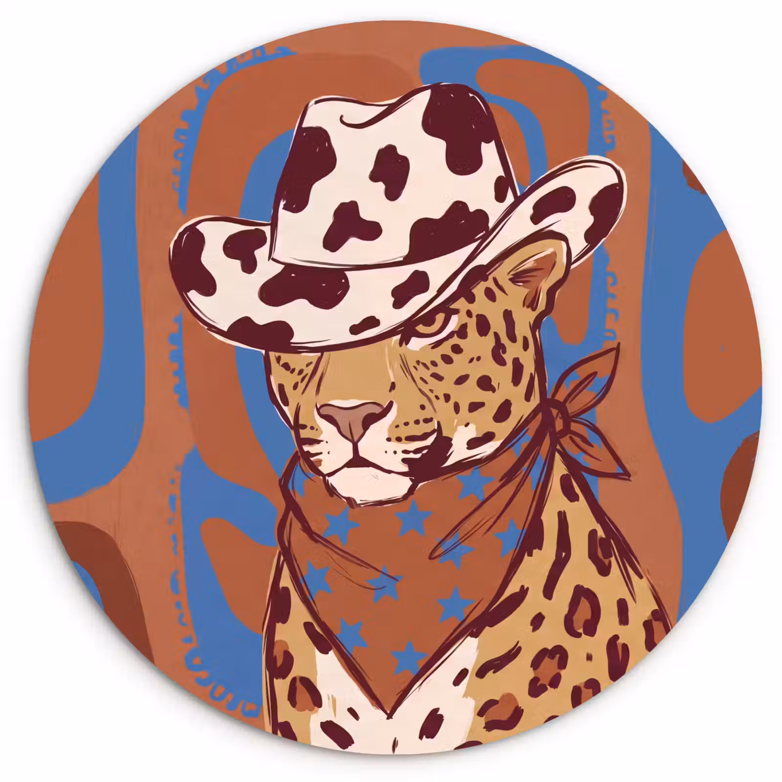Wandcirkel - Glas - Dieren - Cowboyhoed - Modern - Illustratie - Bruin — 1