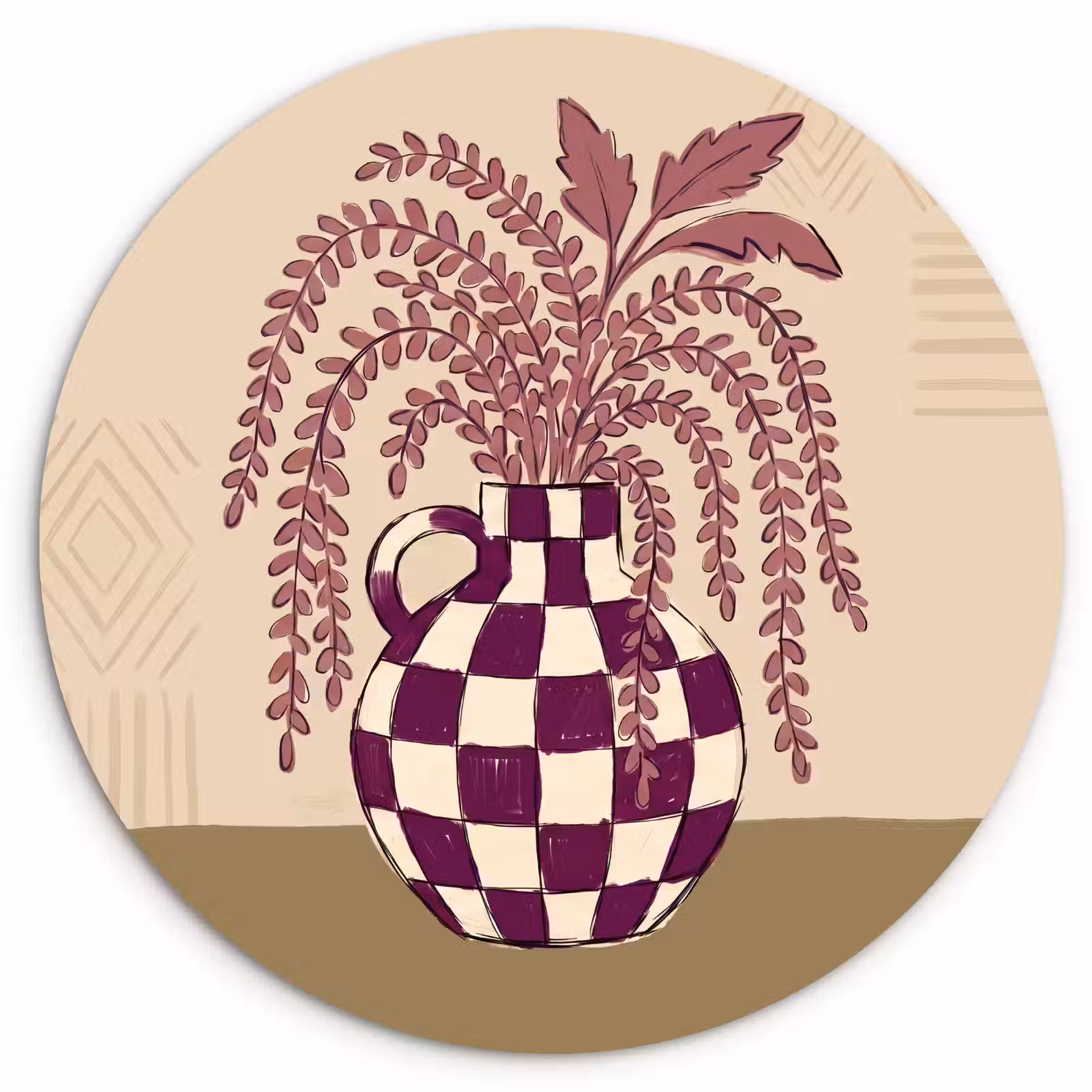 Wandcirkel - Glas - Vaas - Geruit - Planten - Modern - Paars — 1