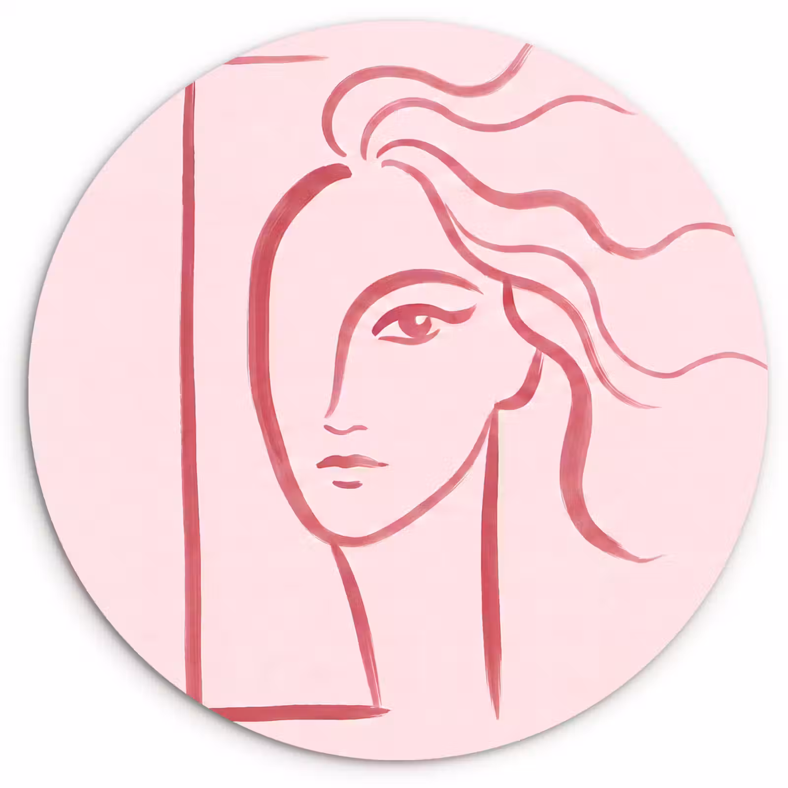Wandcirkel - Glas - Vrouw - Portret - Abstract - Lijnkunst - Rood — 1