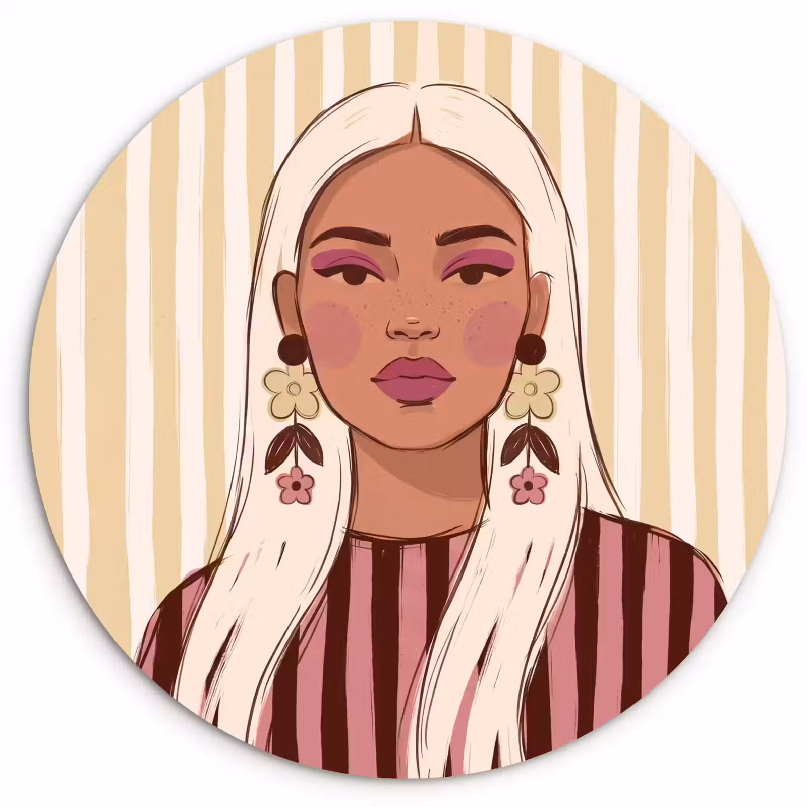 Wandcirkel - Glas - Vrouw - Portret - Illustratie - Modern - Roze — 1