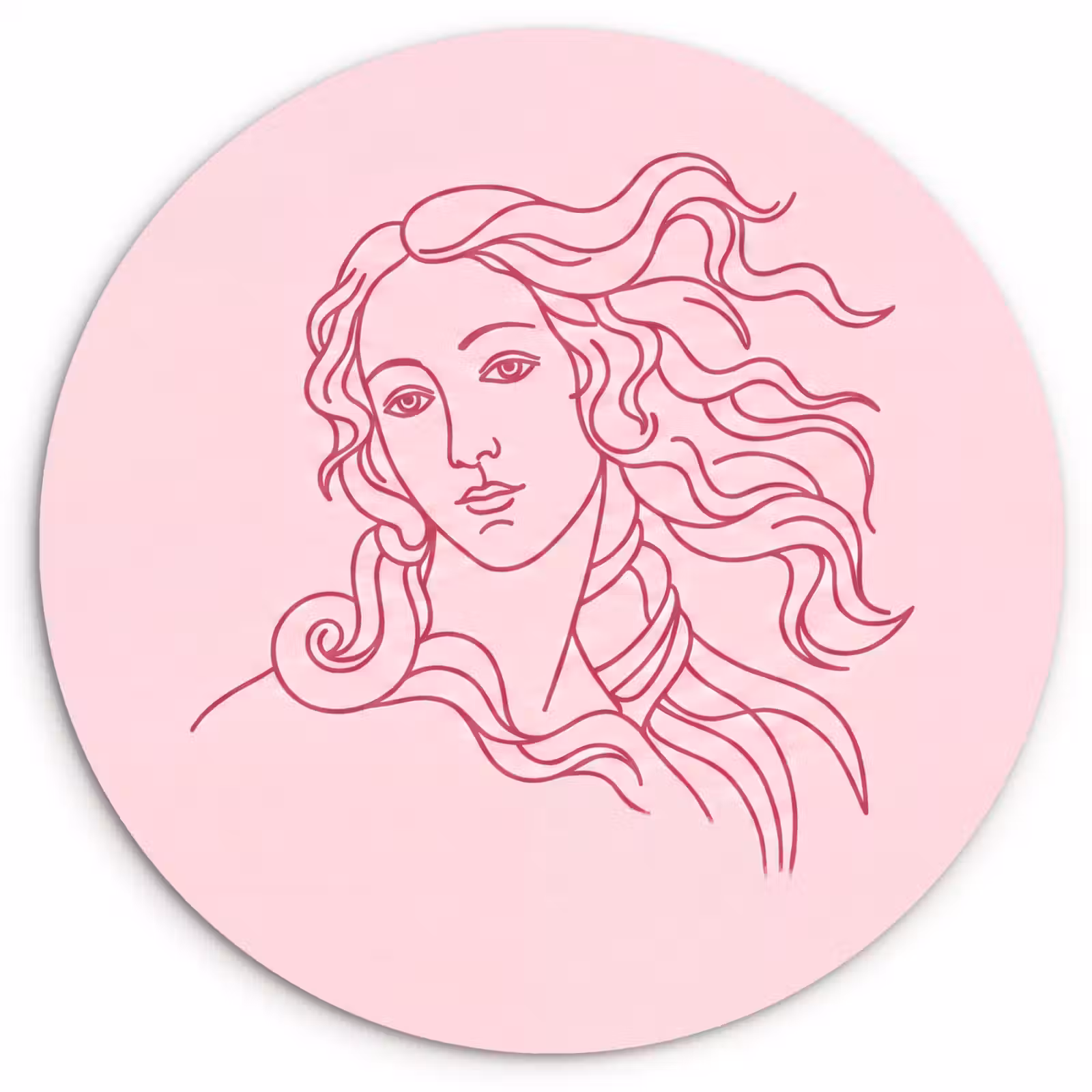 Wandcirkel - Glas - Vrouw - Portret - Klassiek - Line-art - Roze — 1