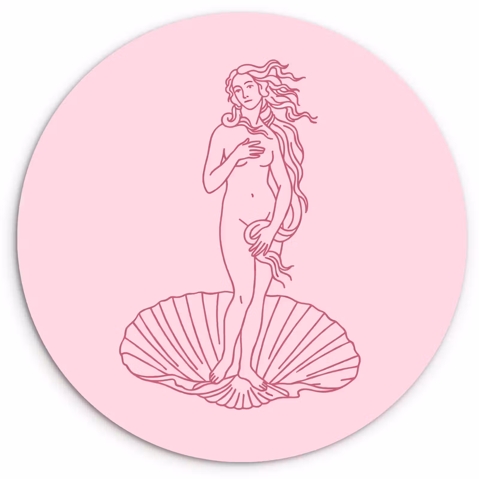 Wandcirkel - Glas - Vrouw - Schelp - Kunst - Lijntekening - Roze — 1