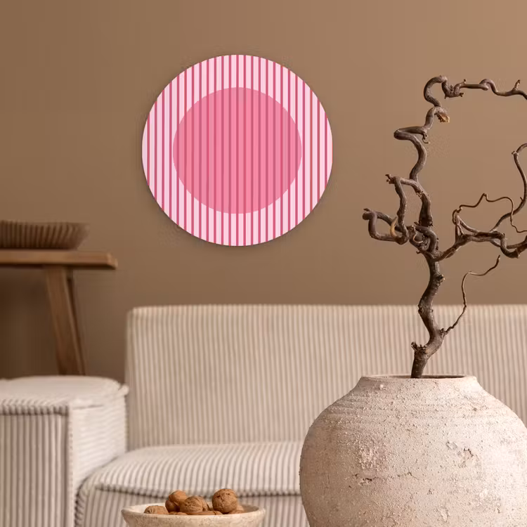Wandcirkel - Glas - Abstract - Strepen - Ovaal - Roze - Modern — 2