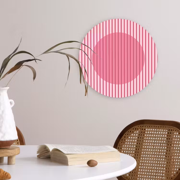 Wandcirkel - Glas - Abstract - Strepen - Ovaal - Roze - Modern — 4