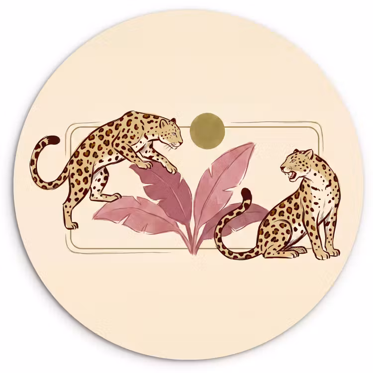 Wandcirkel - Glas - Dieren - Kat - Jungle - Illustratie - Beige — 1