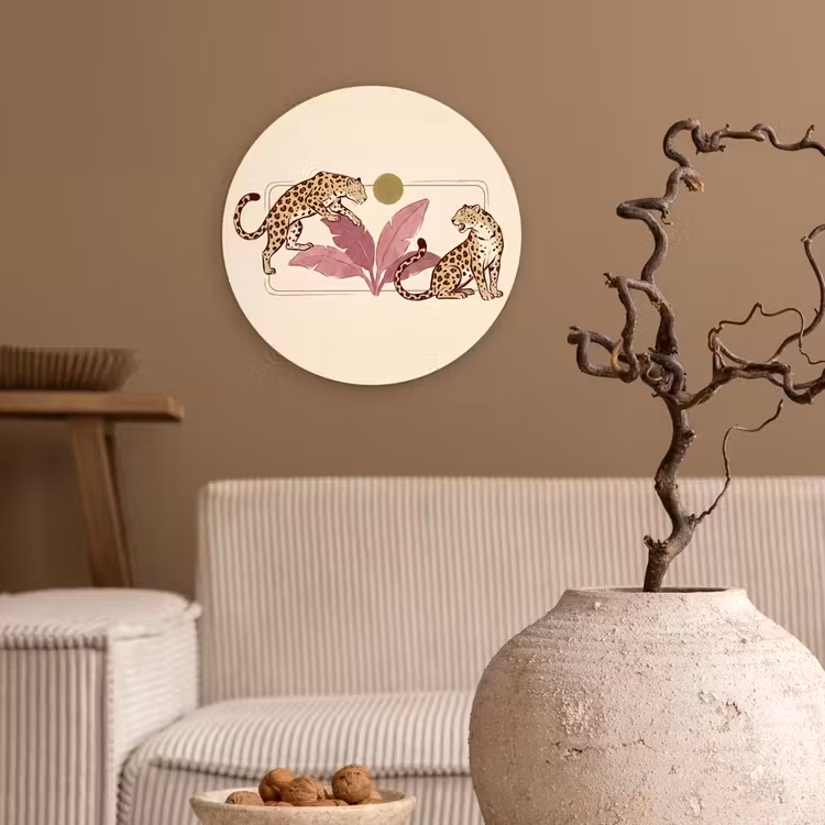 Wandcirkel - Glas - Dieren - Kat - Jungle - Illustratie - Beige — 2