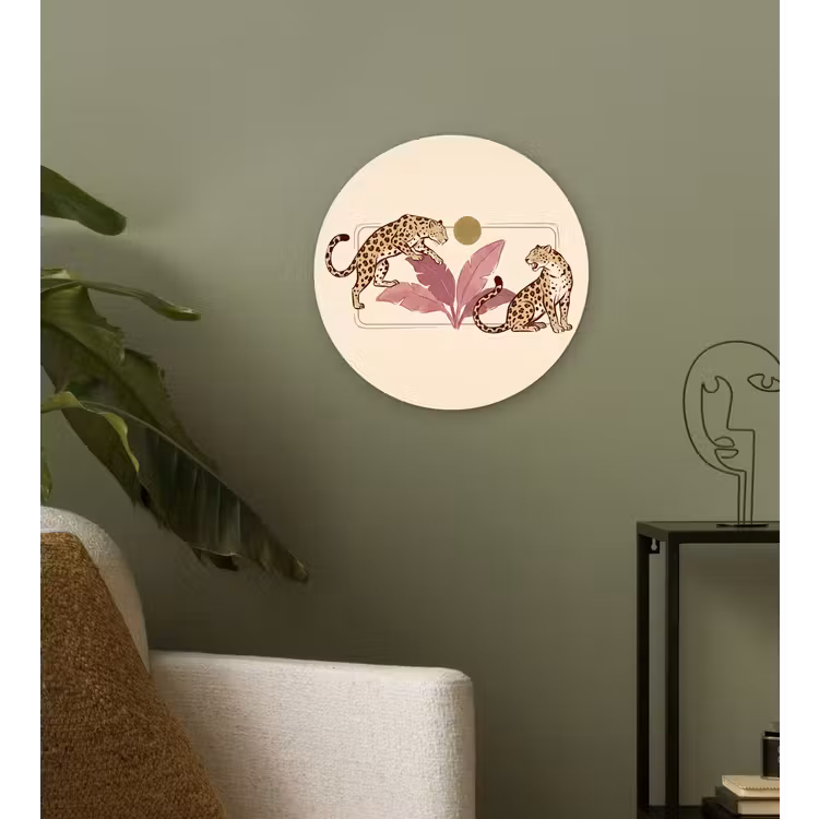 Wandcirkel - Glas - Dieren - Kat - Jungle - Illustratie - Beige — 3