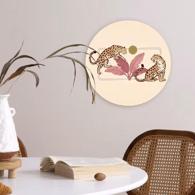 Wandcirkel - Glas - Dieren - Kat - Jungle - Illustratie - Beige — 4