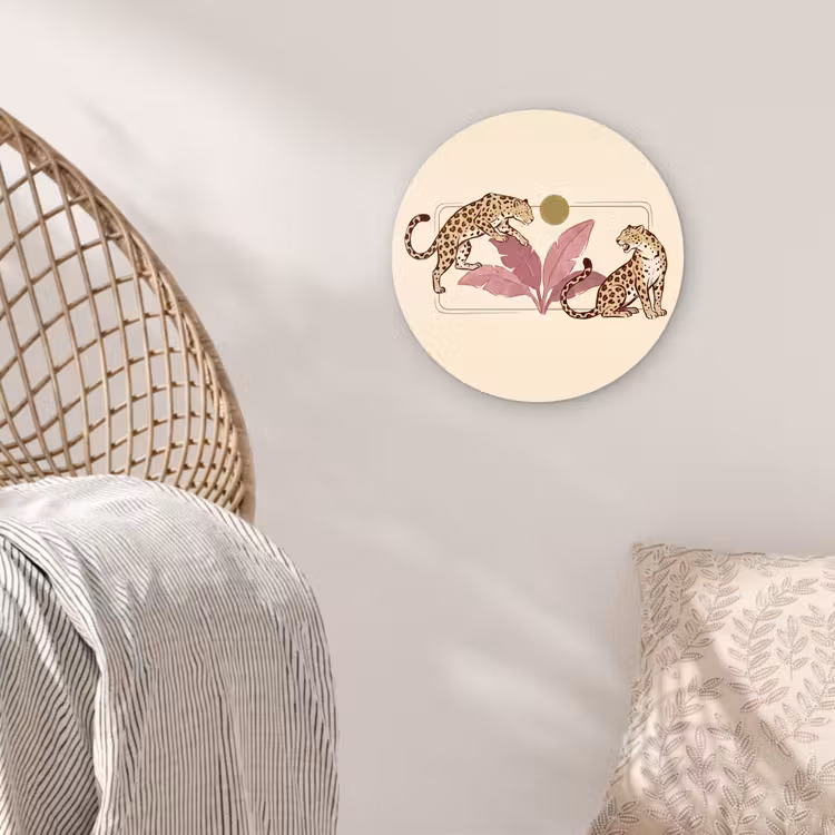 Wandcirkel - Glas - Dieren - Kat - Jungle - Illustratie - Beige — 5