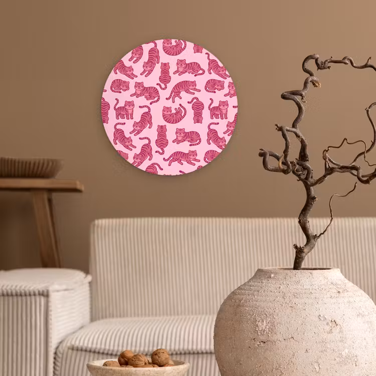Wandcirkel - Glas - Dieren - Patroon - Roze - Speels - Cartoon — 2