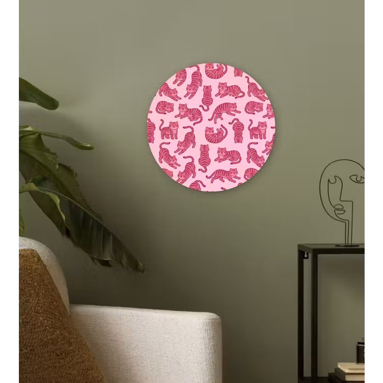 Wandcirkel - Glas - Dieren - Patroon - Roze - Speels - Cartoon — 3