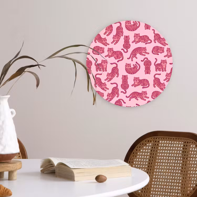 Wandcirkel - Glas - Dieren - Patroon - Roze - Speels - Cartoon — 4