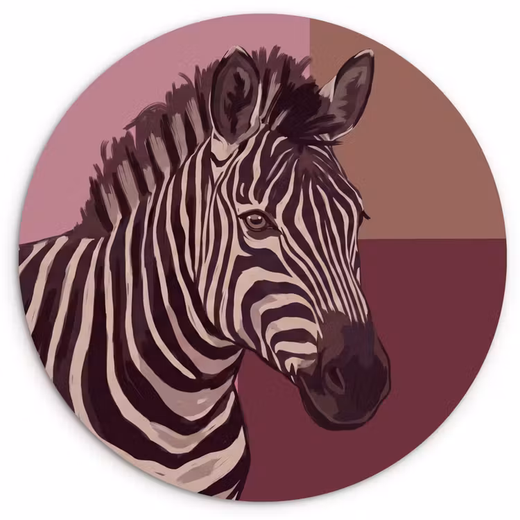 Wandcirkel - Glas - Dieren - Zebrahoofd - Wildlife - Modern - Bruin — 1
