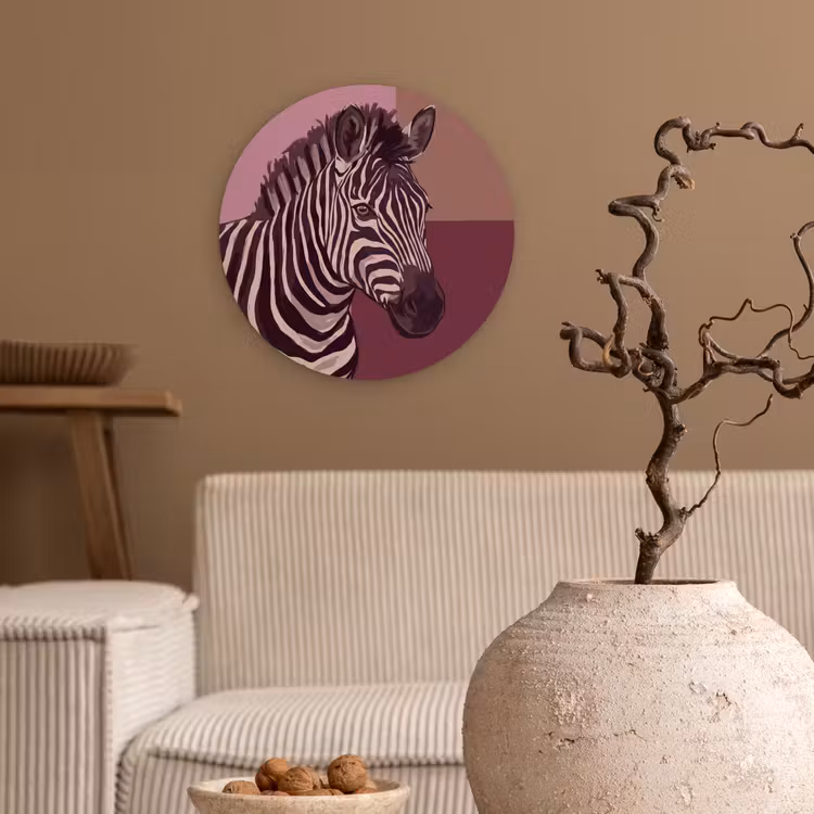 Wandcirkel - Glas - Dieren - Zebrahoofd - Wildlife - Modern - Bruin — 2