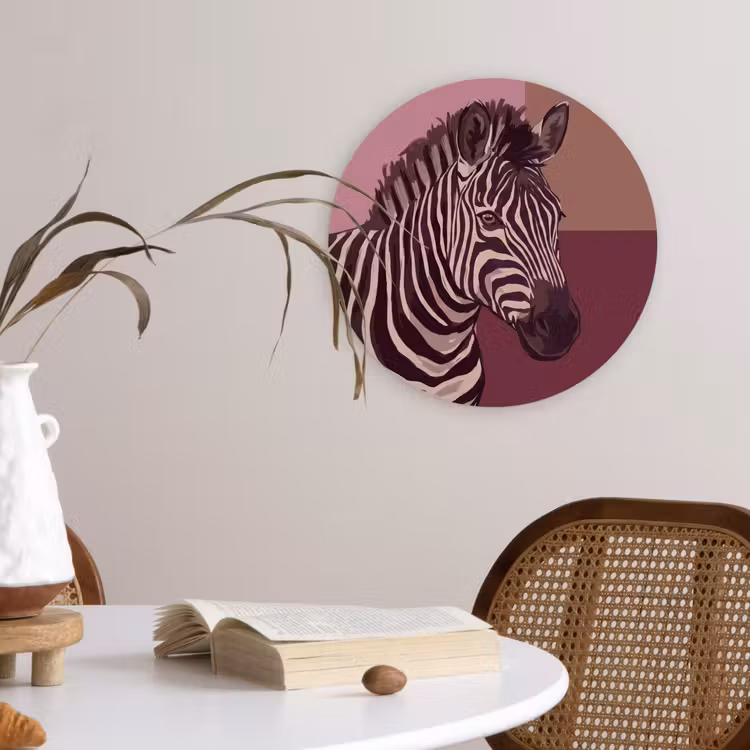 Wandcirkel - Glas - Dieren - Zebrahoofd - Wildlife - Modern - Bruin — 4