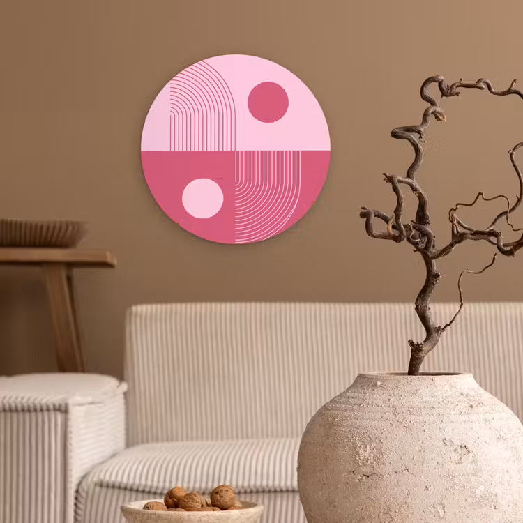 Wandcirkel - Glas - Geometrie - Patroon - Abstract - Roze - Modern — 2