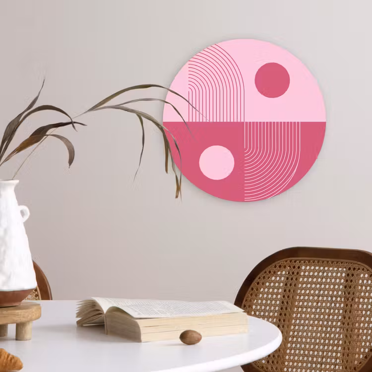 Wandcirkel - Glas - Geometrie - Patroon - Abstract - Roze - Modern — 4