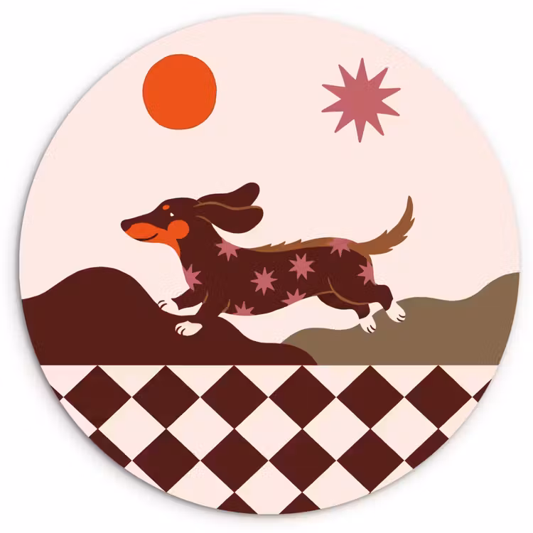 Wandcirkel - Glas - Hond - Abstract - Dieren - Modern - Bruin — 1