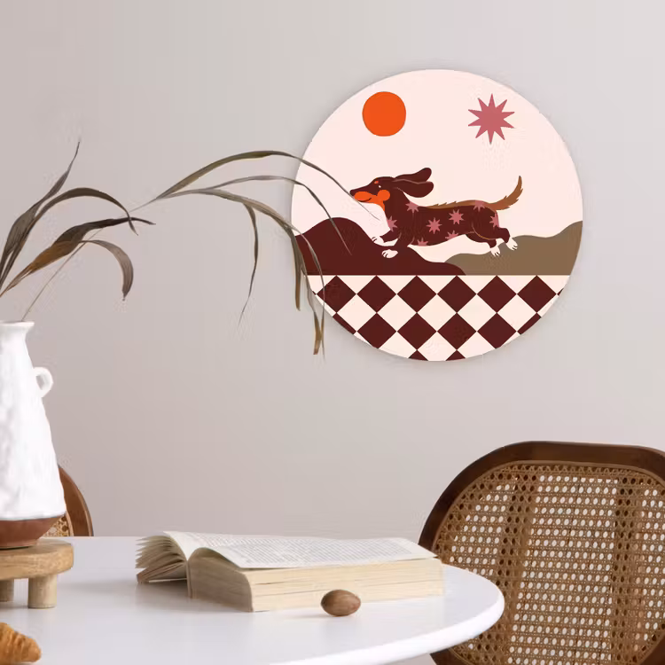 Wandcirkel - Glas - Hond - Abstract - Dieren - Modern - Bruin — 4