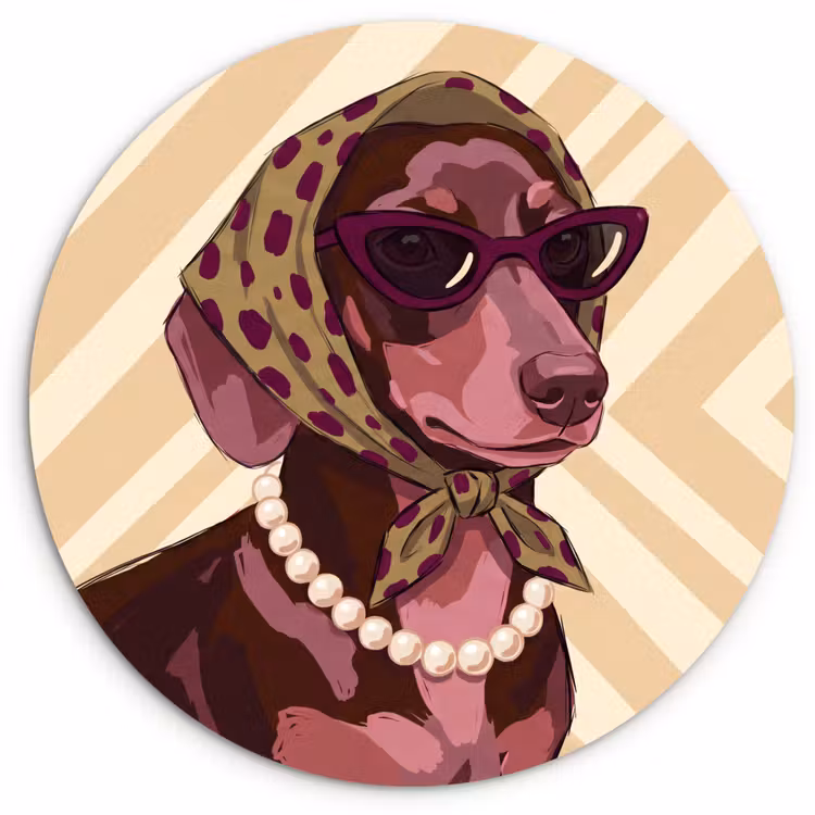 Wandcirkel - Glas - Hond - Zonnebril - Hoofddoek - Dieren - Modern — 1