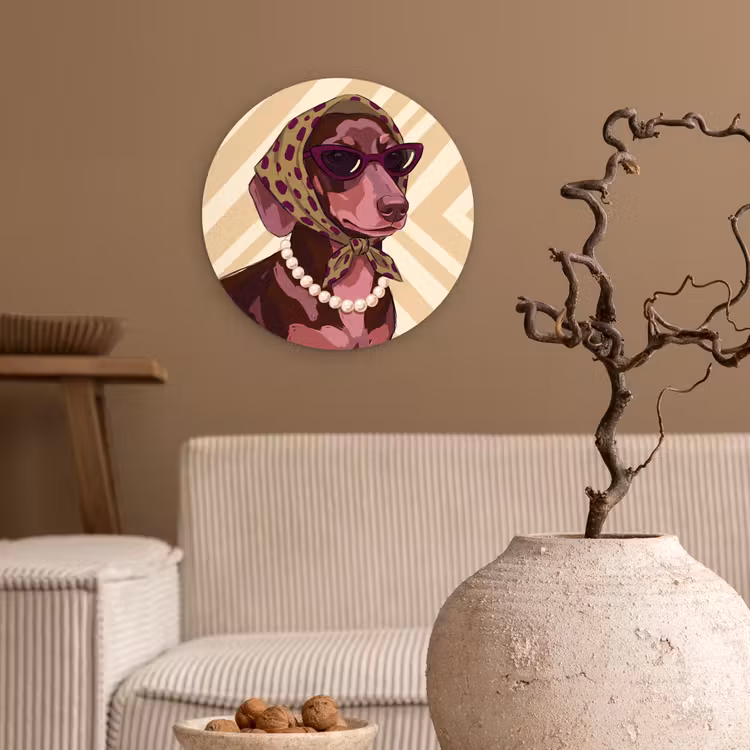 Wandcirkel - Glas - Hond - Zonnebril - Hoofddoek - Dieren - Modern — 2
