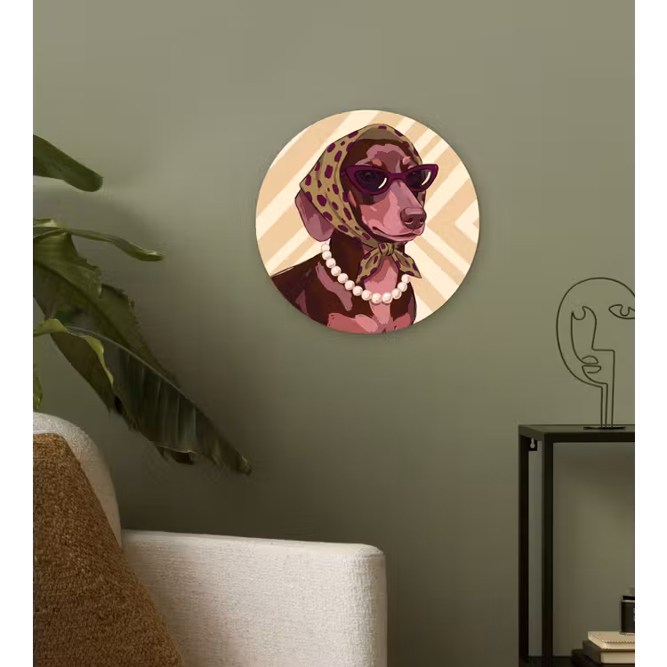 Wandcirkel - Glas - Hond - Zonnebril - Hoofddoek - Dieren - Modern — 3
