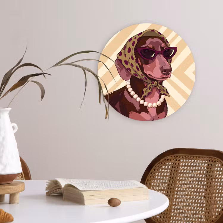 Wandcirkel - Glas - Hond - Zonnebril - Hoofddoek - Dieren - Modern — 4