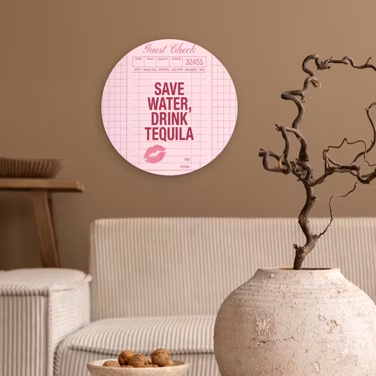 Wandcirkel - Glas - Humor - Drank - Tekst - Roze — 2