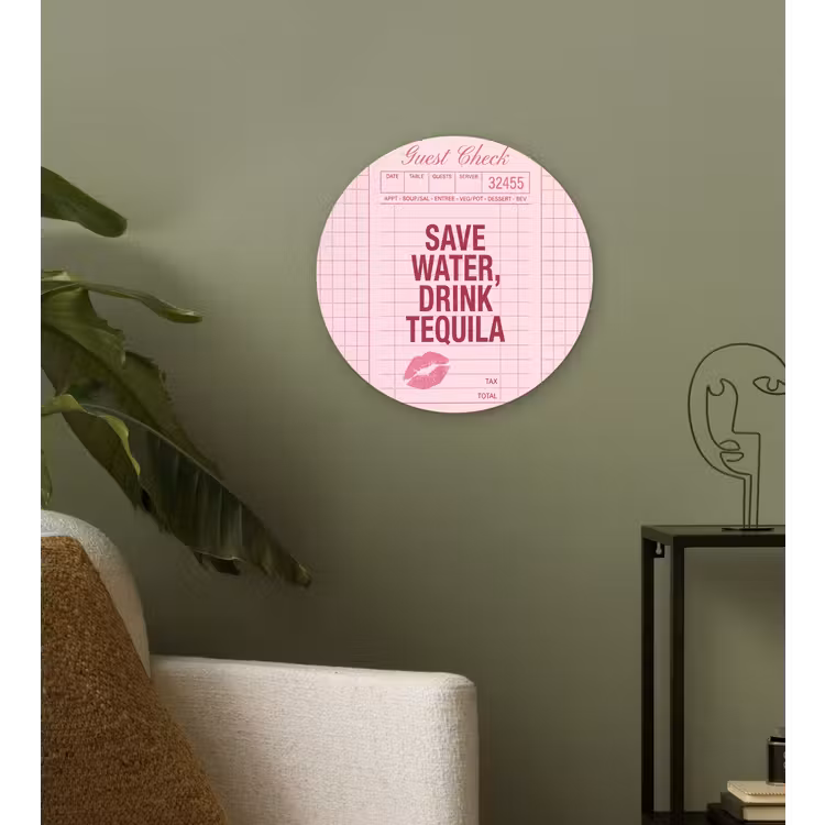 Wandcirkel - Glas - Humor - Drank - Tekst - Roze — 3