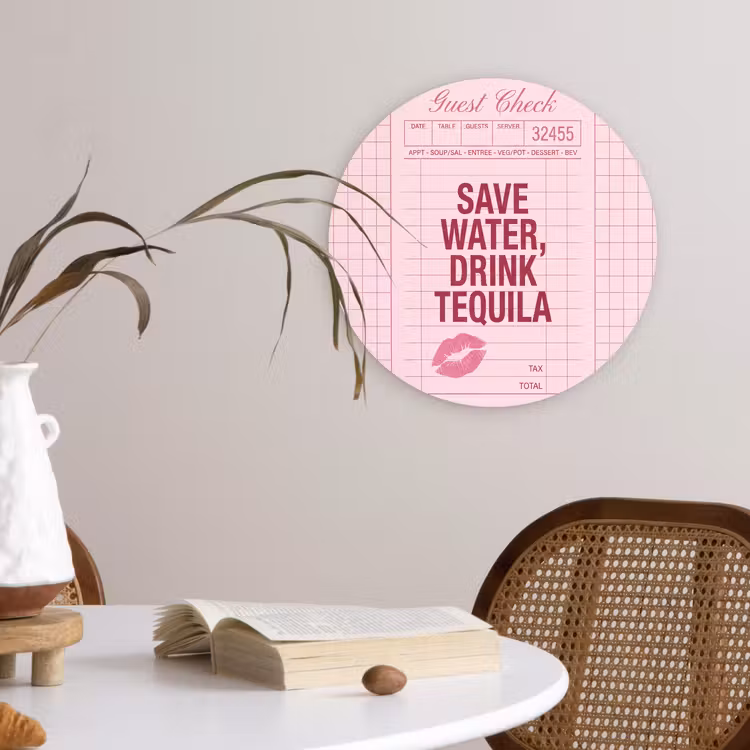 Wandcirkel - Glas - Humor - Drank - Tekst - Roze — 4
