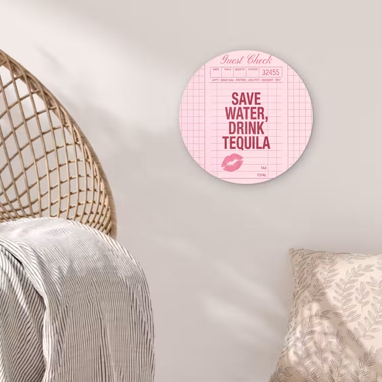 Wandcirkel - Glas - Humor - Drank - Tekst - Roze — 5