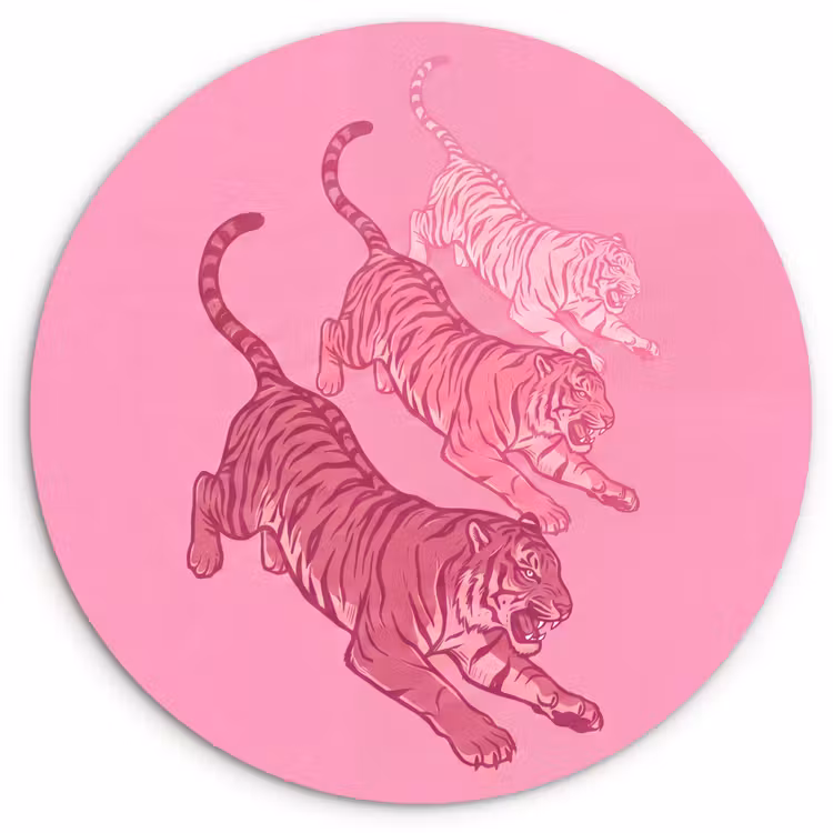Wandcirkel - Glas - Kat - Springend - Dieren - Roze - Modern — 1